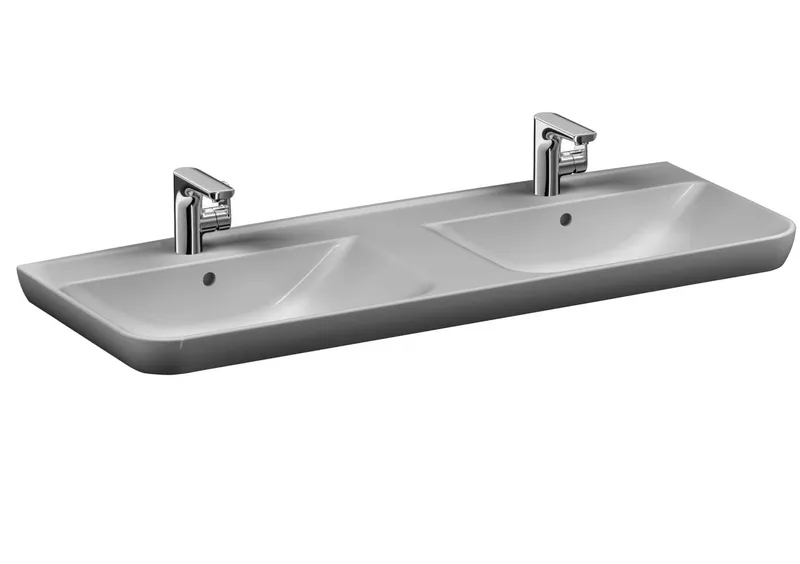 VitrA Doppelwaschtisch Sento 1300 x 480 mm 2 Hahnlöcher 2 Überlauflöcher Weiß HGL
