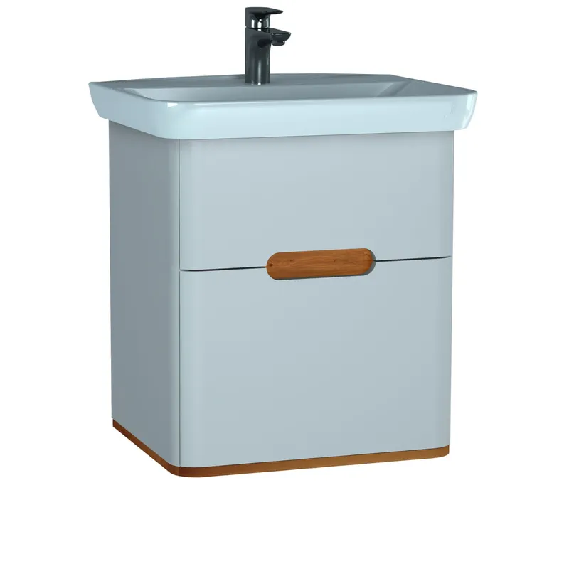 VitrA Set Waschtisch + Unterschrank Sento 630 mm LED-Beleuchtung 2 Vollauszüge Weiß Matt