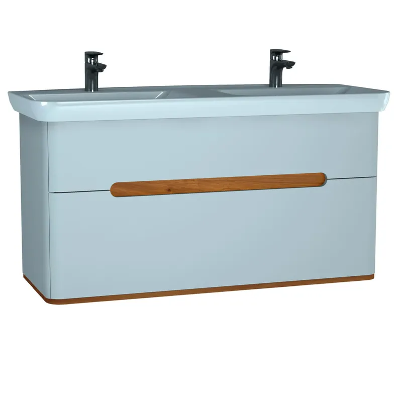 VitrA Set Waschtisch + Unterschrank Sento 1300 mm LED-Beleuchtung 2 Vollauszüge Weiß Matt