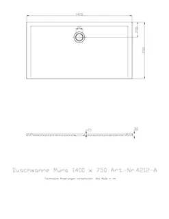 Hoesch Duschwanne Muna 1400x750x30 ohne Antirutsch, Material Solique, Weiß – Bild 3