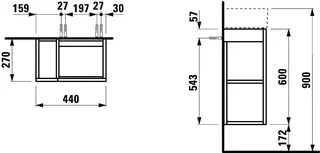 WTU K-LAUFEN 270x440x600 1Tür rechts Regal links P/P f.WT H815334 kieselgrau – Bild 2