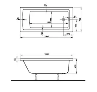 VitrA Badewanne Integra 1500 x 700 mm Körperformwanne Einbauversion Weiß – Bild 2