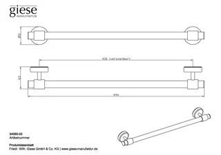Giese Badetuchhalter rund L = 495 mm mit Magnetbefestigung für Heizkörper – Bild 2
