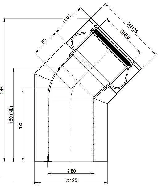 MHG Bogen PP/Edelstahl 45Grad, DN 80/125