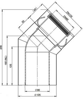 MHG Bogen PP/Edelstahl 45Grad, DN 80/125