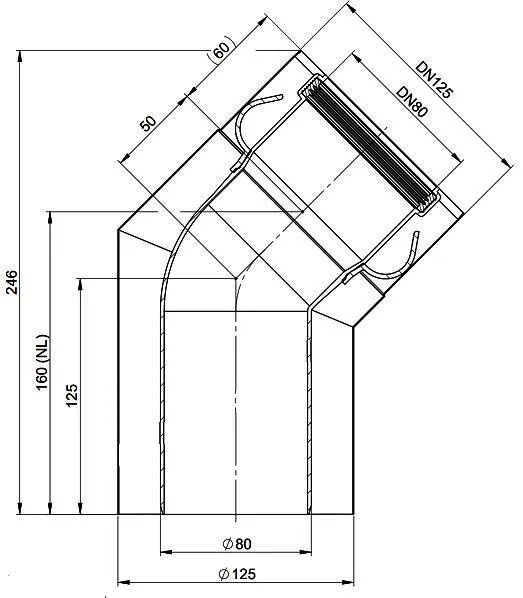 MHG Doppelrohrbog. 45 Grd DN80/125 Aussenwand WhP, weiß,Edelstahl