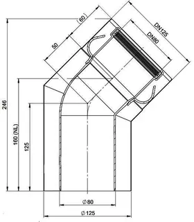 MHG Doppelrohrbog. 45 Grd DN80/125 Aussenwand WhP, weiß,Edelstahl