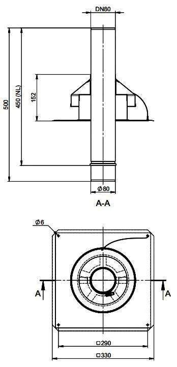 MHG Kaminkopfabdeckung DN 80 Edelstahl, starr, L= 470 mm