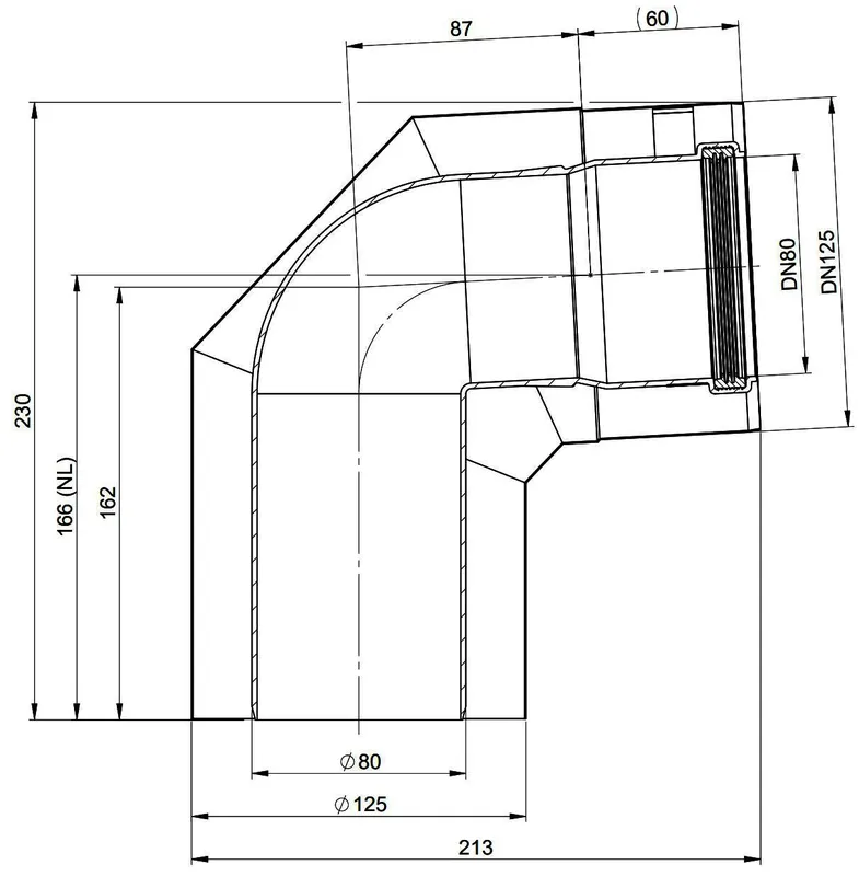 MHG Bogen PP/Edelstahl 87Grad, DN 80/125