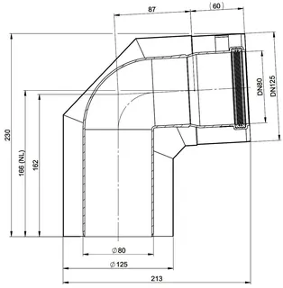 MHG Bogen PP/Edelstahl 87Grad, DN 80/125