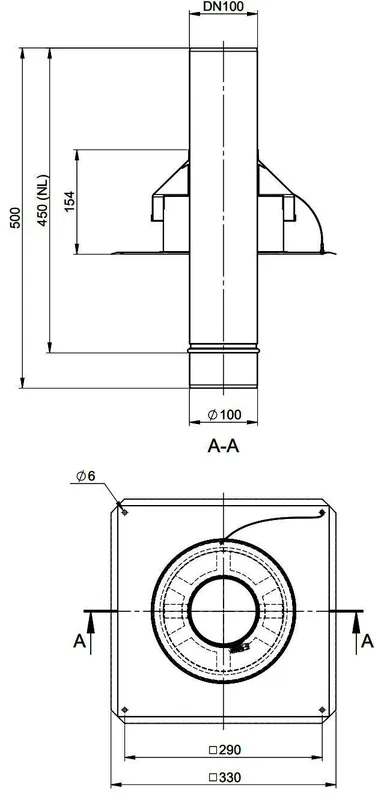 MHG Kaminkopfabdeckung DN 100 Edelstahl, starr, L= 470mm