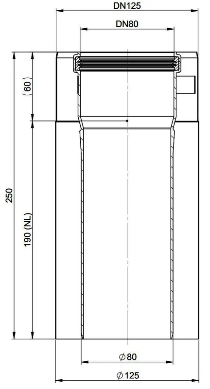 MHG Doppelrohr DN80/125, 190mm Aussenwand WhP, weiß,Edelstahl