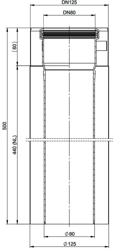MHG Rohr, kürzbar PP/Edelstahl Nutzlänge 440 mm, DN 80/125