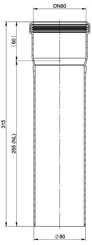 MHG Rohr, starr, 255 mm, DN 80 für Abgasleitung Atec