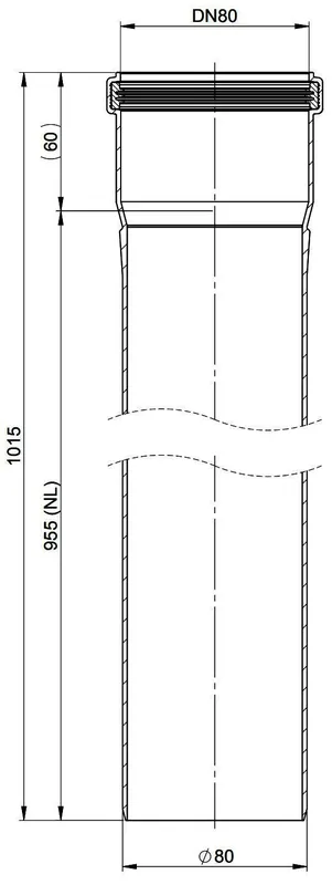 MHG Rohr, starr, 955 mm, DN 80 für Abgasleitung Atec