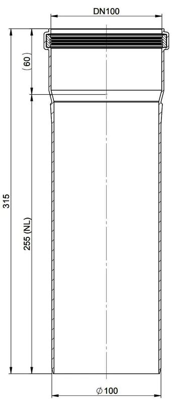 MHG Rohr, starr, 255 mm, DN 100 für Abgasleitung Atec