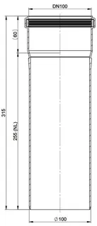 MHG Rohr, starr, 255 mm, DN 100 für Abgasleitung Atec