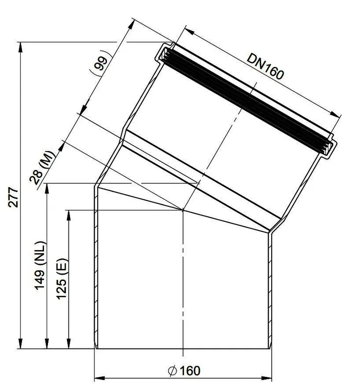 MHG Bogen 30Grad DN 160 für Abgasleitung Atec