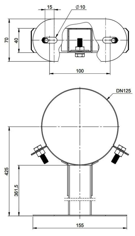 MHG Wandabstandhalter PP/Edelstahl 50-360 mm (kürzbar), DN 80/125