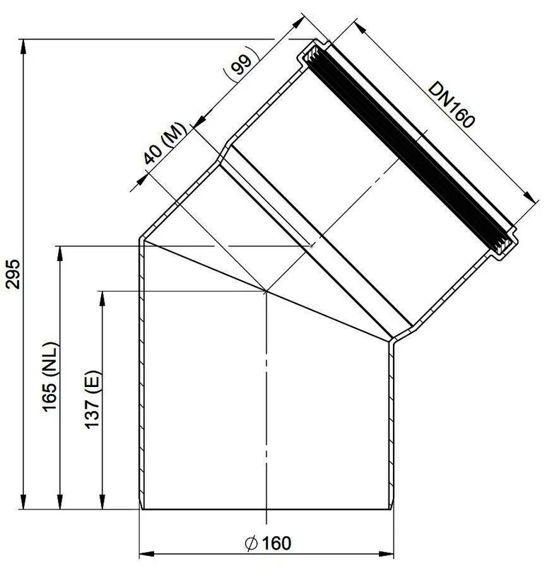 MHG Bogen 45Grad DN 160 für Abgasleitung Atec