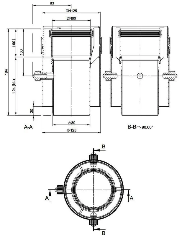 MHG KesselanschlussPCE gerade DN80/125 mit Messöffnung