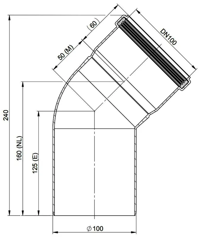 MHG Bogen 45, starr, DN 100 Abgasleitung Atec