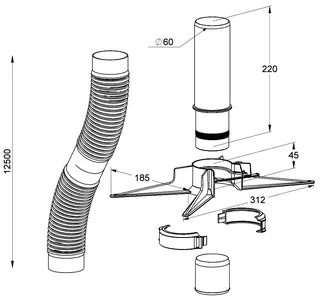 MHG Rohr flexibel 12,5 m, DN 60 mit Montageset, für Abgasleitung Atec