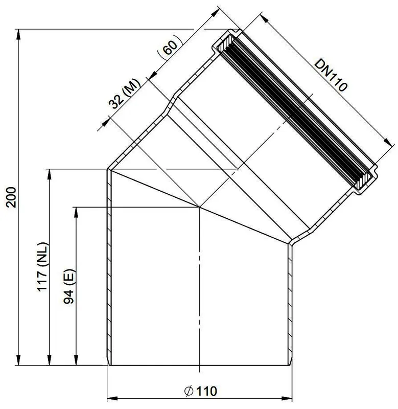 MHG 45Grad-Bogen DN 110 für Abgasleitung Atec