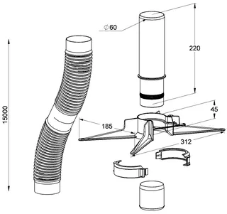 MHG Rohr flexibel 15,0 m, DN 60 mit Montageset, für Abgasleitung Atec