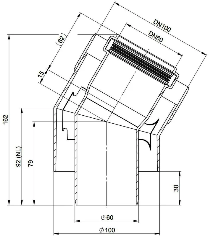 MHG Doppelrohrbogen 30Grad, DN 60/100 für Abgasleitung Atec