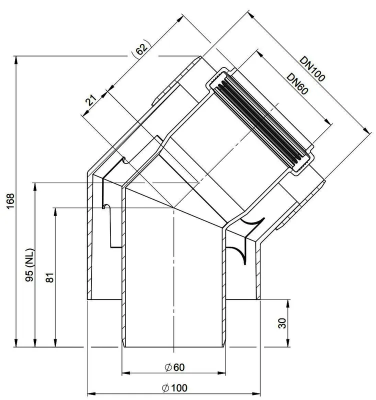 MHG Doppelrohrbogen 45Grad, DN60/100 für Abgasleitung Atec