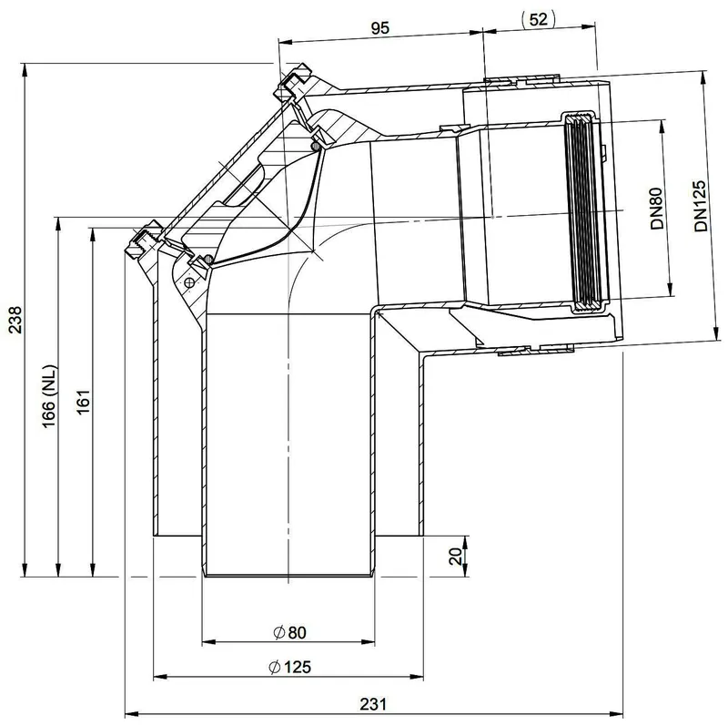 MHG Kontrollbogen 87Grd DN80/125 konzentrisch