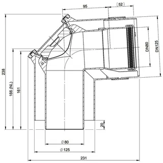 MHG Kontrollbogen 87Grd DN80/125 konzentrisch