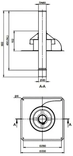MHG Mündungs-Set Kamin DN 60, starr Edelstahl, 330 x 330, LüD = 450 mm