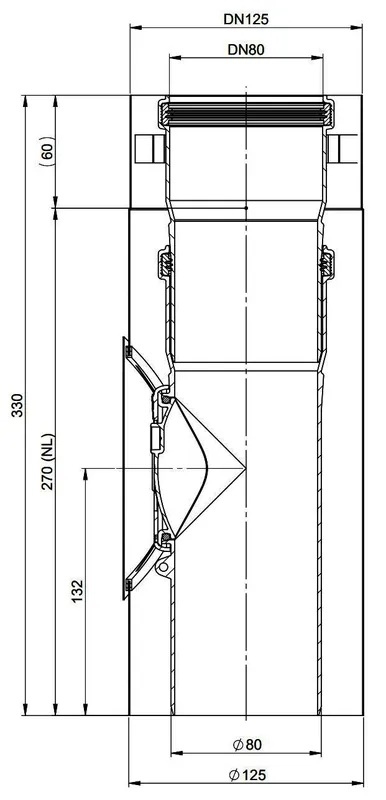 MHG Revisions-Doppelrohr DN 80/125 Aussenwand WhP, weiß,Edelstahl