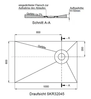 SD barr-frei Dusche PLAN Abl. KESSEL R 1000x800x50 Abl.800/200