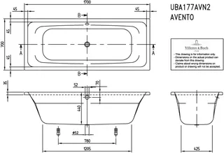 Villeroy & Boch Badewanne Avento 1700x700x505mm Duo Rechteck Weiß Alpin – Bild 4