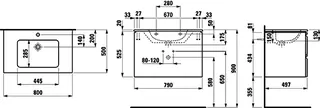 Laufen WT+WTU PRO S SET 500x800x545 1 Hahnlochmit Überlauf 2 Schubl. Griffmulde weiß/graphit – Bild 2