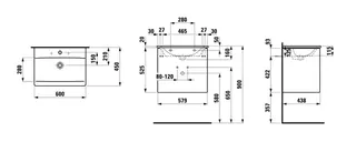 Laufen WT+WTU PALACE SET 450x600x545 1 Hahnloch 2Schubl. m.Griff alu. weiß/ulme dunkel – Bild 2