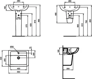 Ideal Standard Wandsäule Eurovit, f.Waschtisch, 210x280x335mm, Weiß – Bild 3