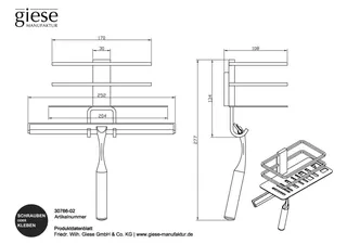 Giese Duschkorb Piano mit seitlichem Halter für Rasierer,Haken und Wischer – Bild 2