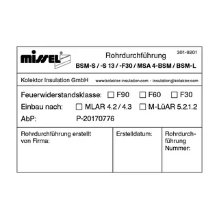 Missel Kennzeichnungsschild für BSM-S, BSM-S13, MSA 4-BSM, BSM-L