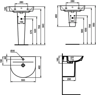 Ideal Standard Waschtisch Connect Air Arc, 1 Hahnloch, mit Überlauf, 550x460x160mm, Weiß – Bild 5