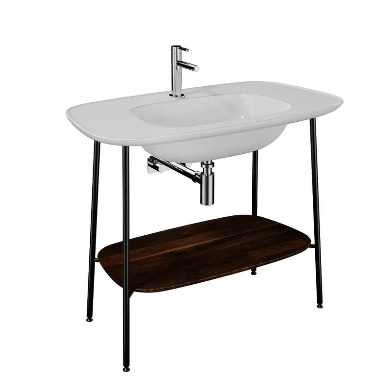 VitrA Set Möbelwaschtisch + Unterbau Plural 995 mm Eiche Dunkel Echtholz Weiß HGL