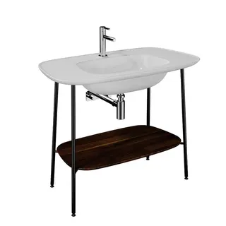 VT Set Möbelwaschtisch + Unterbau Plural 995 mm Eiche Dunkel Echtholz Weiß HGL