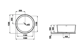 Laufen freistehende Badewanne VAL 1300x1300x550 Sentec (Mineralgusswerkstoff) weiß – Bild 3