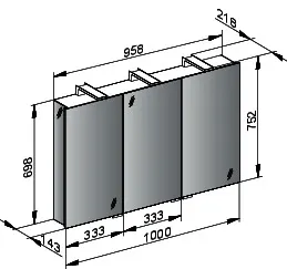 Keuco Spiegelschrank Royal Universe 12704, 3-trg., sil-elox., 1000x752 mm – Bild 2