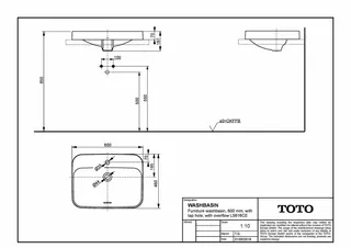 TOTO LF Möbelwaschtisch weiß 600mm mit Hahnloch mit Überlauf – Bild 3