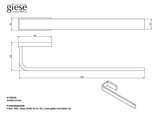 Giese Handtuchhalter starr für Wandbefestigung L:300 mm – Bild 2