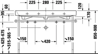 Duravit Metallkonsole Happy D.2 für 231812, höhenverstellbar, Chrom – Bild 3